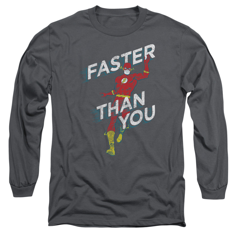 Dc Flash Faster Than You Mens Long Sleeve Shirt Charcoal