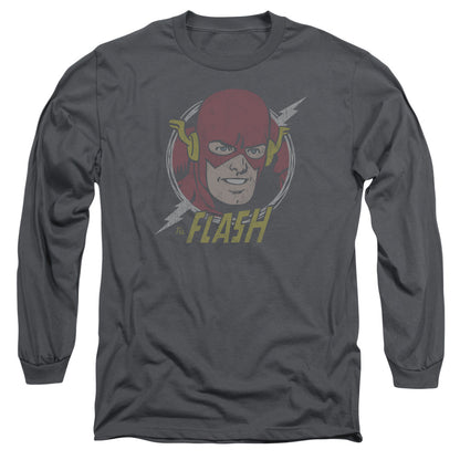 Dc Flash Vintage Voltage Mens Long Sleeve Shirt Charcoal Officially Licensed