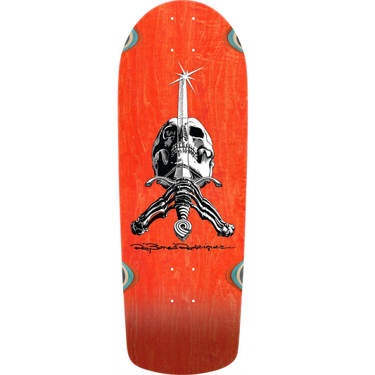 Powell Peralta OG Snub Ray Rodriguez Skull & Sword Reissue Skateboard Deck - 10″ Orange Stain