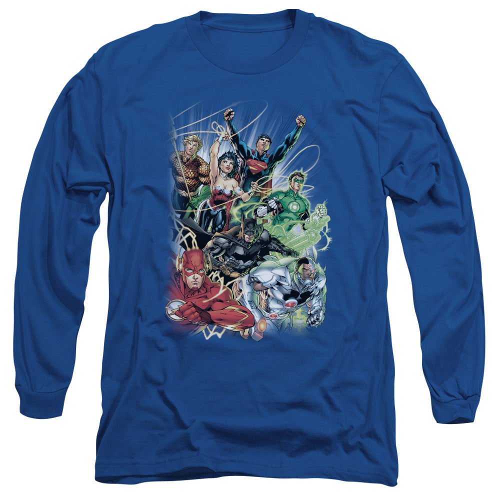 Jla Justice League #1 Mens Long Sleeve Shirt Royal Blue Officially Licensed