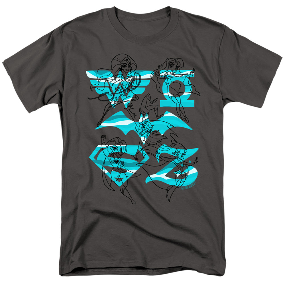 Dc Superhero Girls Line Art Group Mens T Shirt Charcoal
