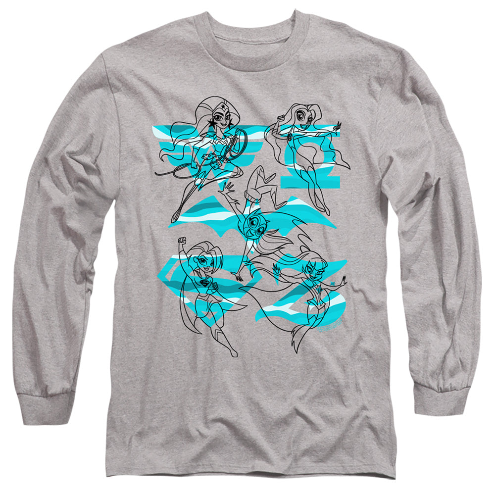 Dc Superhero Girls Line Art Group Mens Long Sleeve Shirt Athletic Heather Officially Licensed Officially Licensed