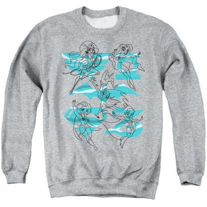 Dc Superhero Girls Line Art Group Mens Crewneck Sweatshirt Athletic Heather Officially Licensed