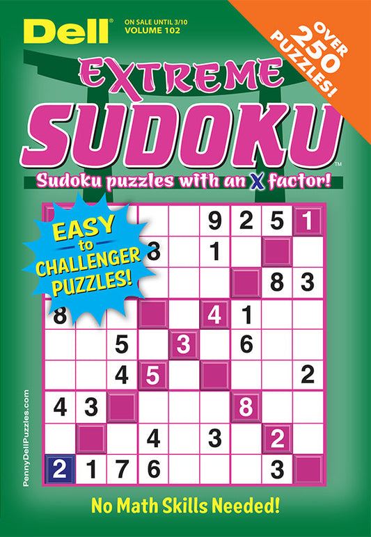 Penny Press - Dell Extreme Sudoku: Volume 102 Edition, Over 250 Puzzles, No Math Required, Easy To Challenger Puzzles, Fun For All Skill Levels, Sharpen Your Mind, Relax, Improve Focus & More!