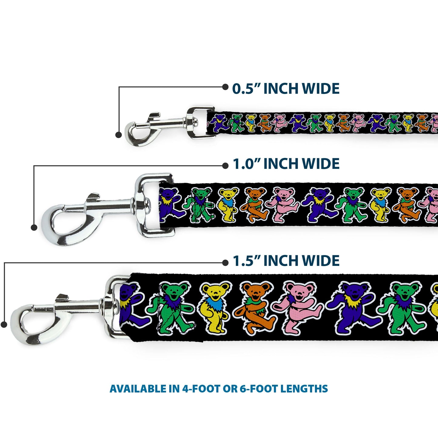 Grateful Dead Dancing Bears Black Dog Leash