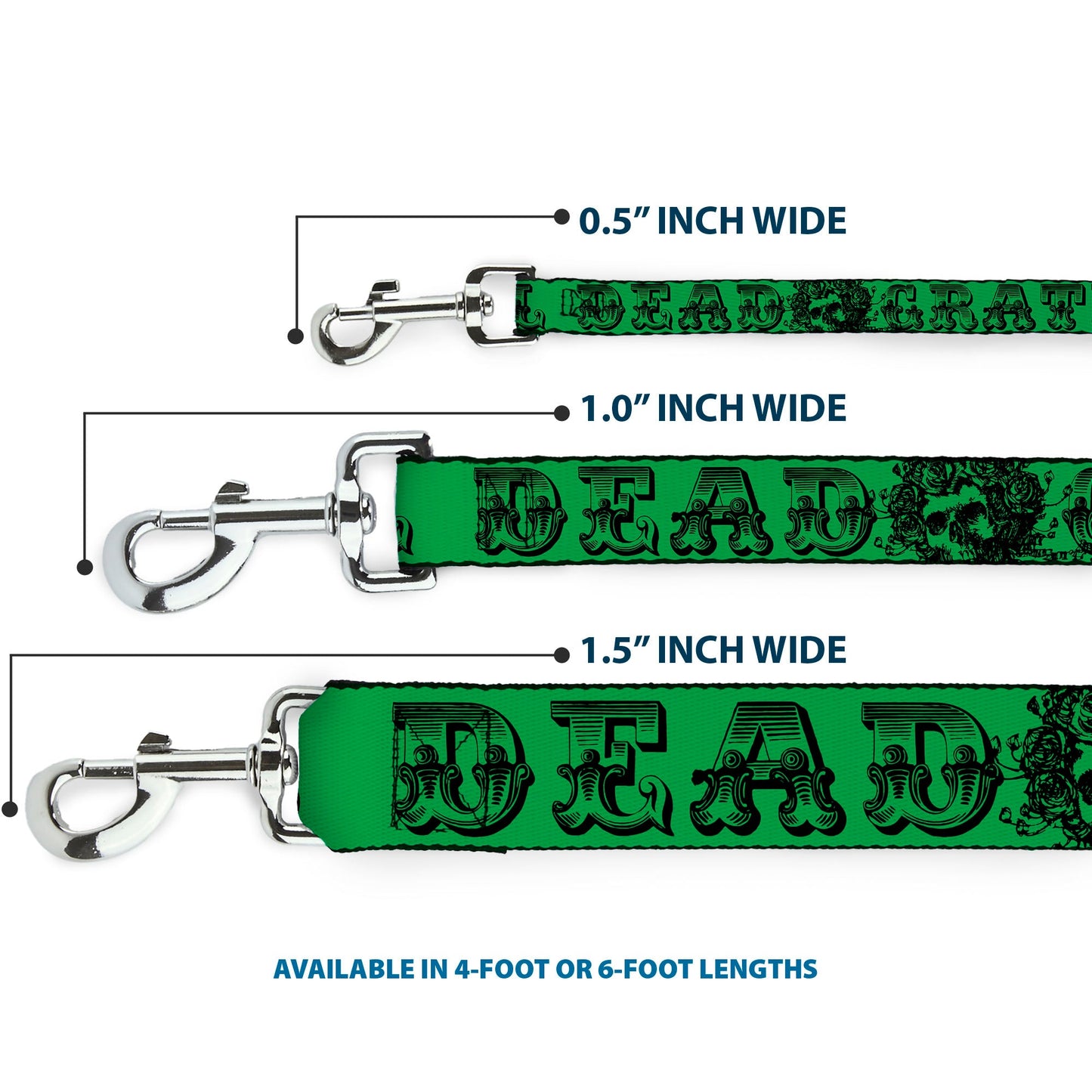 Grateful Dead Text with Skull & Roses Dog Leash