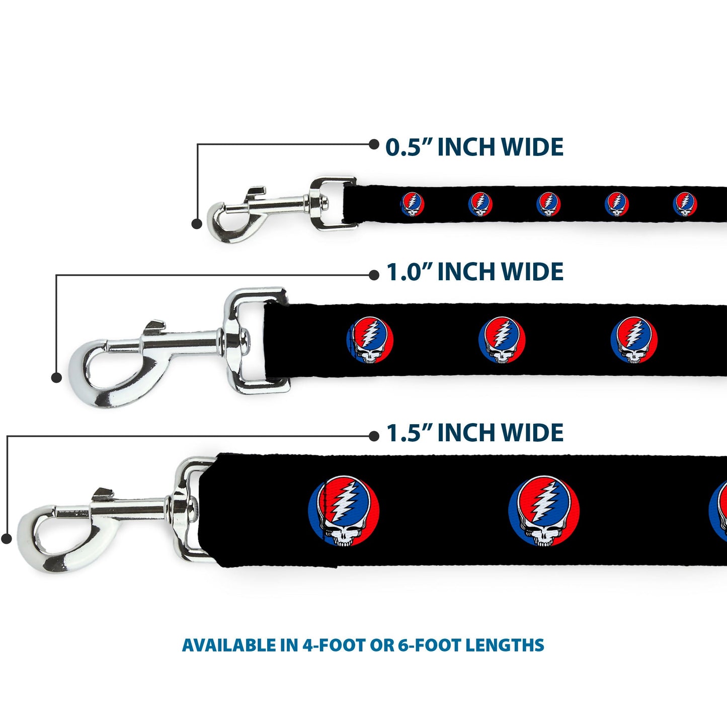 Grateful Dead Steal Your Face Repeat Black Dog Leash