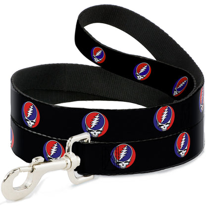 Grateful Dead Steal Your Face Repeat Black Dog Leash