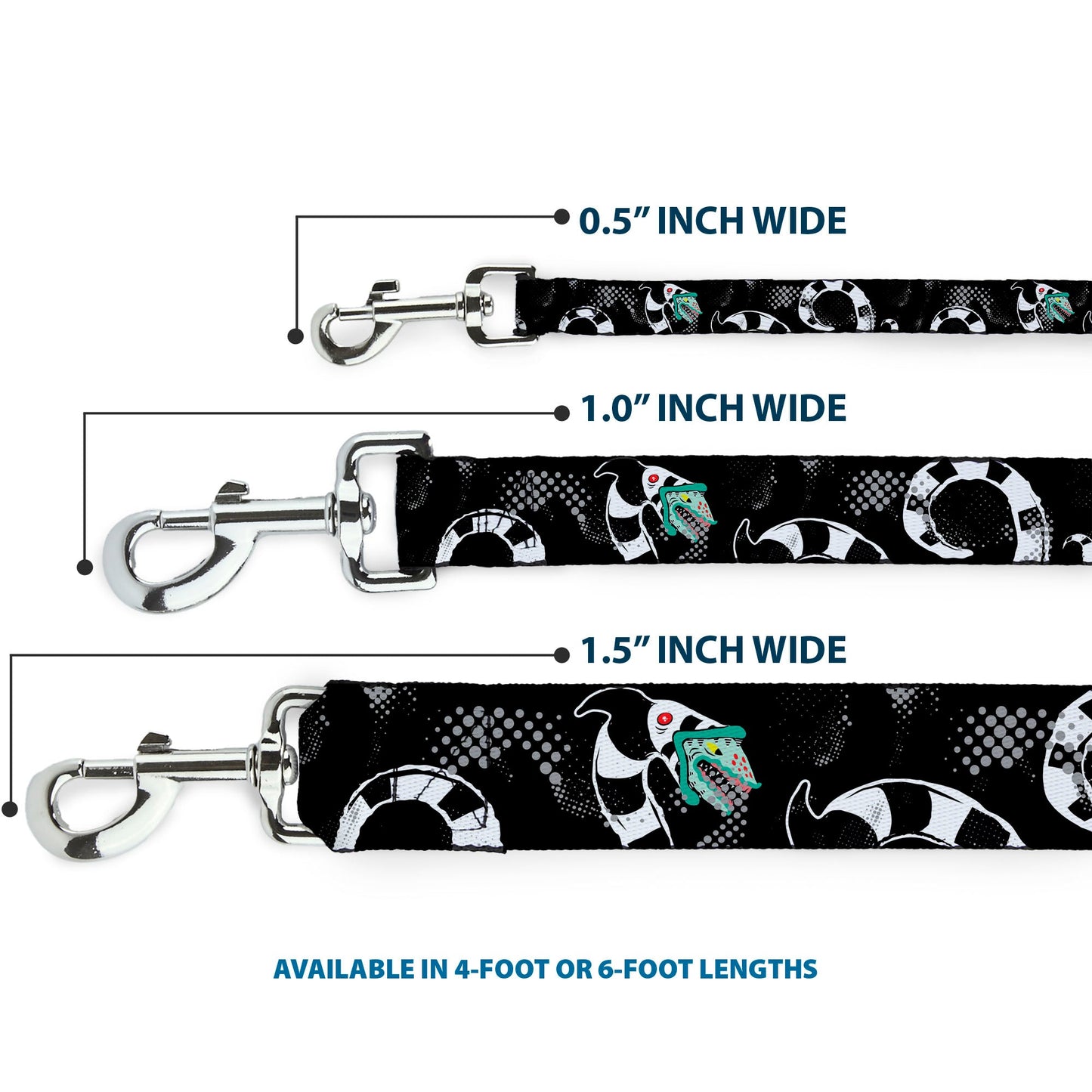 Dog Leash - Beetlejuice Sandworm Healftone Repeat Black/Gray