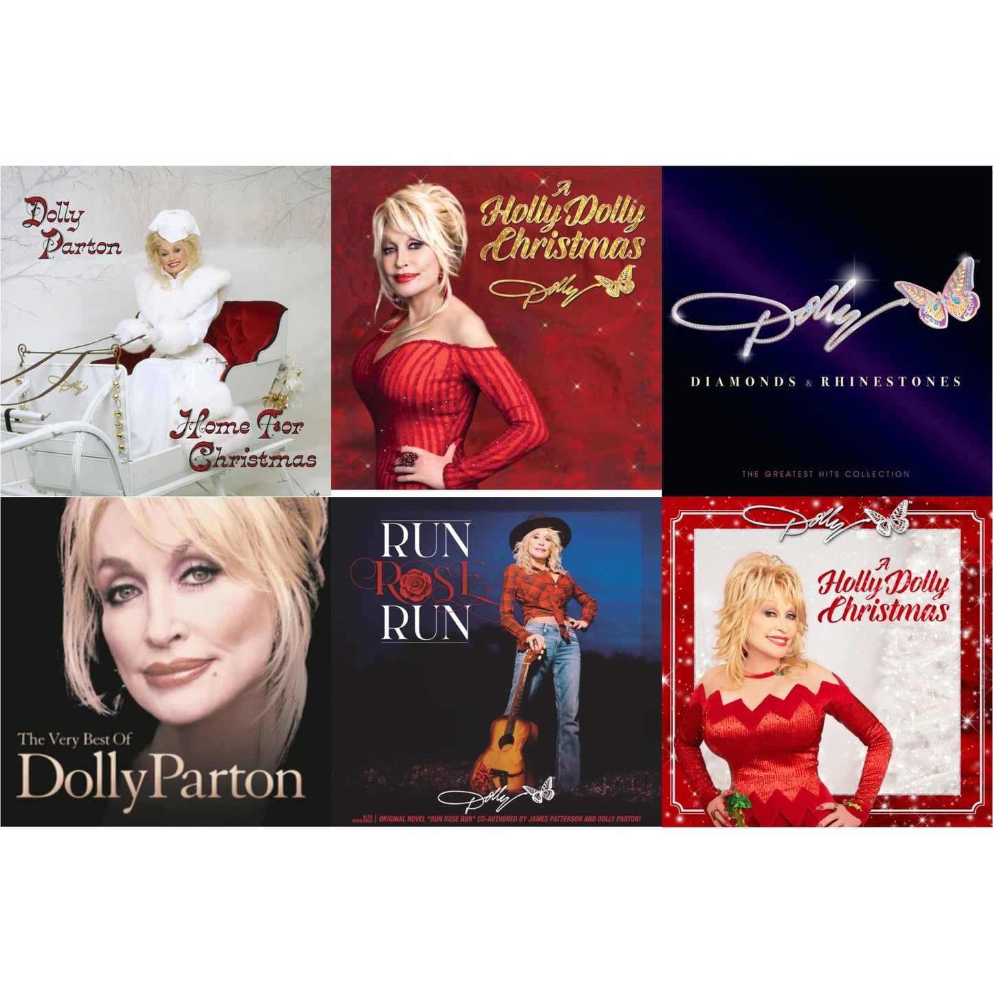 Dolly Parton - Home For Christmas (140G) & Holly Dolly Christmas (Ultimate Deluxe Edition) & Diamonds & Rhinestones: The Greatest Hits Collection (2LP) & Very Best Of Dolly Parton (2LP) & Run Rose Run & Holly Dolly Christmas (Opaque Red LP Vinyl)