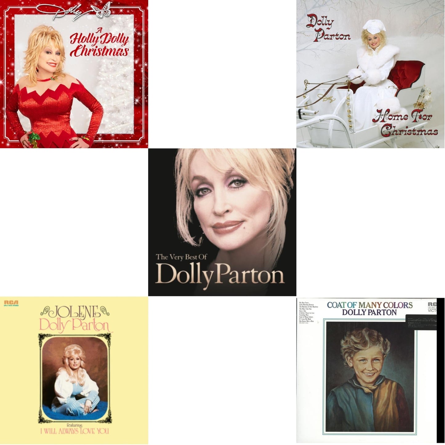 Dolly Parton - Holly Dolly Christmas (Opaque Red LP Vinyl) & Jolene (140G/Dl Insert) & Very Best Of Dolly Parton (2LP) & Home For Christmas (140G) & Coat Of Many Colors (180G)