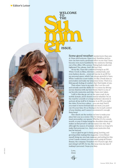 DREW Barrymore Magazine - Summer 2024: Road Tripping With Drew, Design Ideas For Renters, 63 Hair & Beauty Must-Haves, Sunscreen, Cooking, Outdoors, Advice, Millie Bobby Brown, Dwayne Johnson & More!