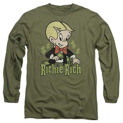 Richie Rich Rich Logo Mens Long Sleeve Shirt Military Green Officially Licensed