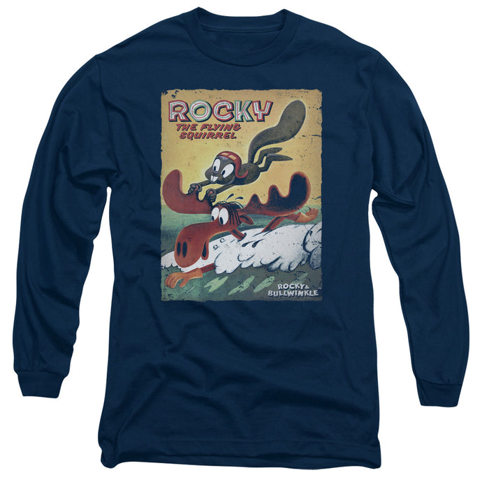 Rocky & Bullwinkle Vintage Poster Mens Long Sleeve Shirt Navy