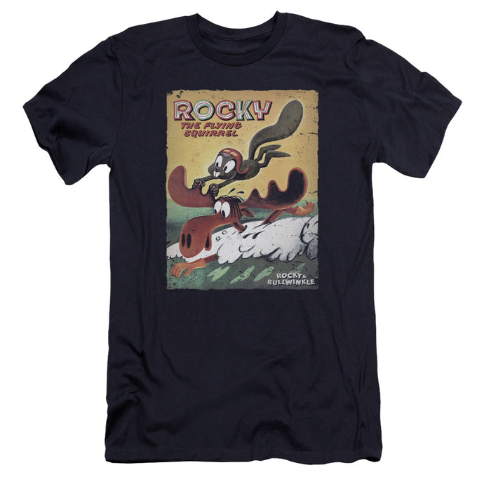 Rocky & Bullwinkle Vintage Poster Premium Bella Canvas Slim Fit Mens T Shirt Navy