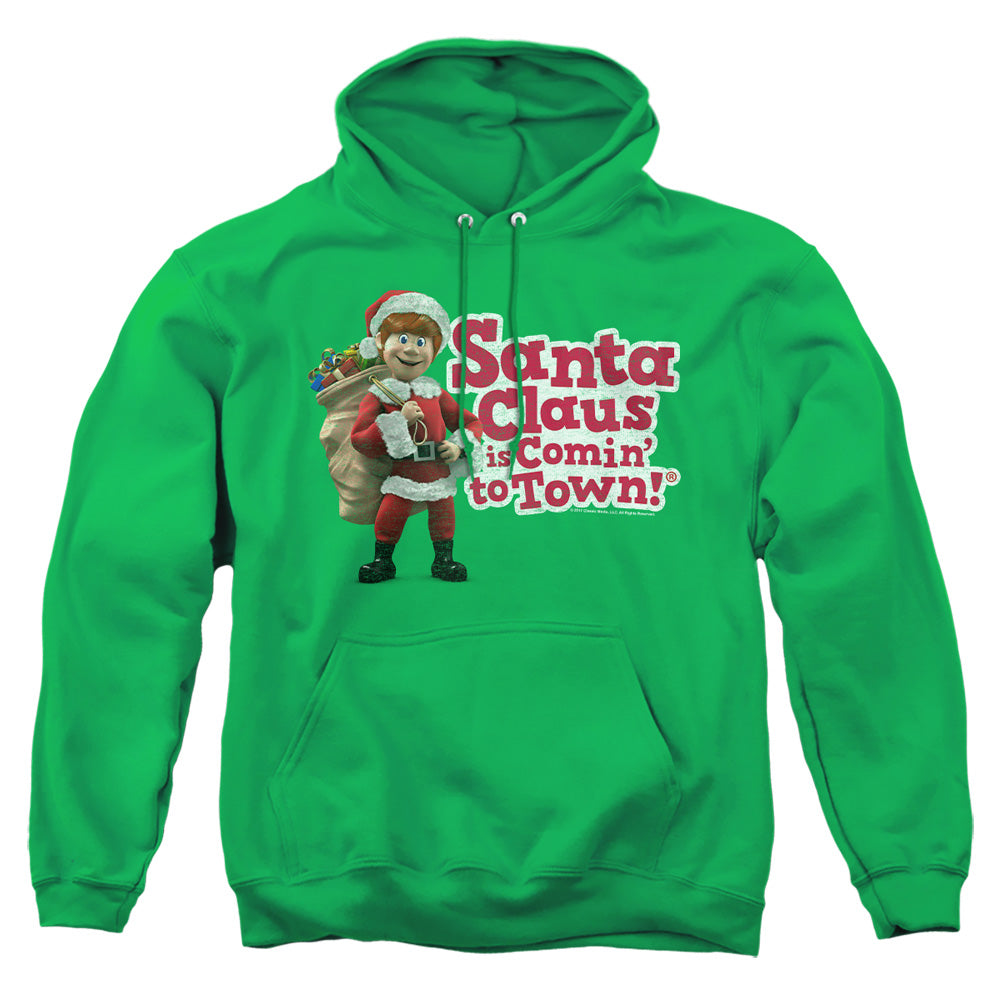 Santa Claus Is Comin To Town Santa Logo Mens Hoodie Kelly Green Officially Licensed