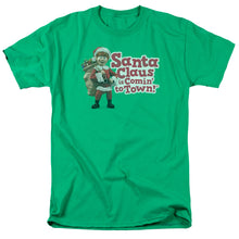 Load image into Gallery viewer, Santa Claus Is Comin To Town Santa Logo Mens T Shirt Kelly Green