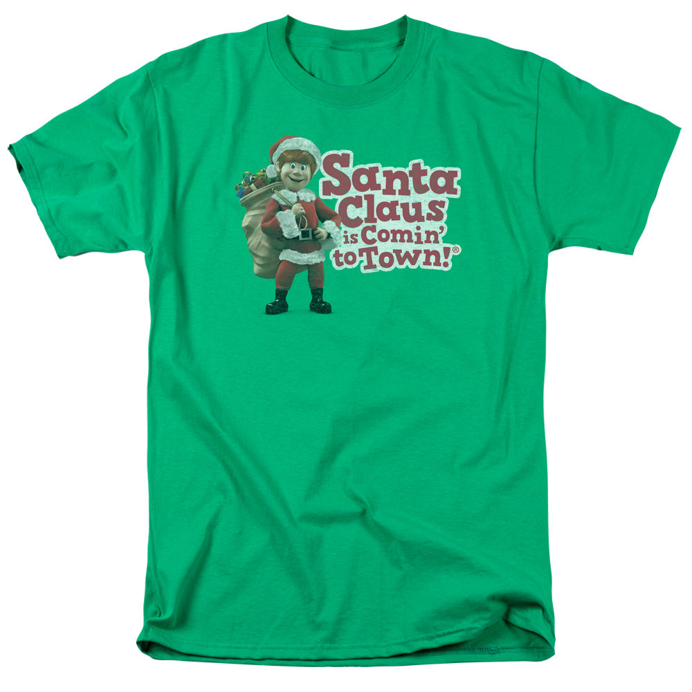Santa Claus Is Comin To Town Santa Logo Mens T Shirt Kelly Green
