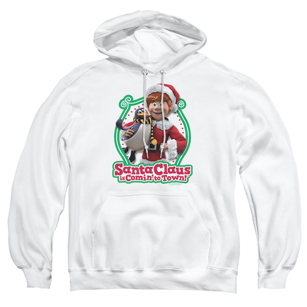Santa Claus Is Comin To Town Penguin Mens Hoodie White Officially Licensed