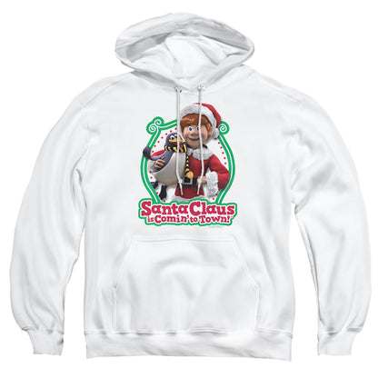 Santa Claus Is Comin To Town Penguin Mens Hoodie White Officially Licensed