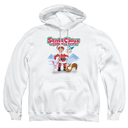 Santa Claus Is Comin To Town Animal Friends Mens Hoodie White Officially Licensed