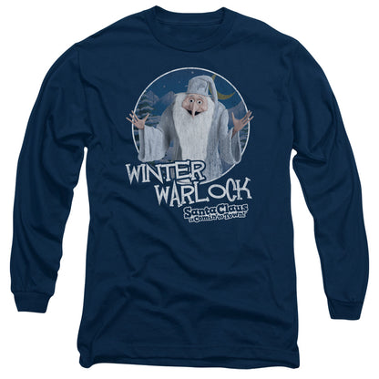 Santa Claus Is Comin To Town Winter Warlock Mens Long Sleeve Shirt Navy Officially Licensed