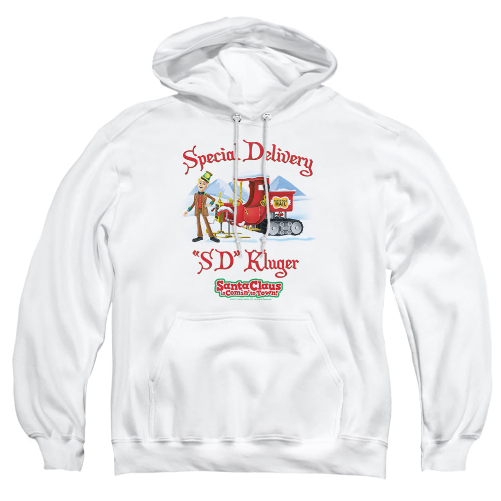 Santa Claus Is Comin To Town Kluger Mens Hoodie White Officially Licensed