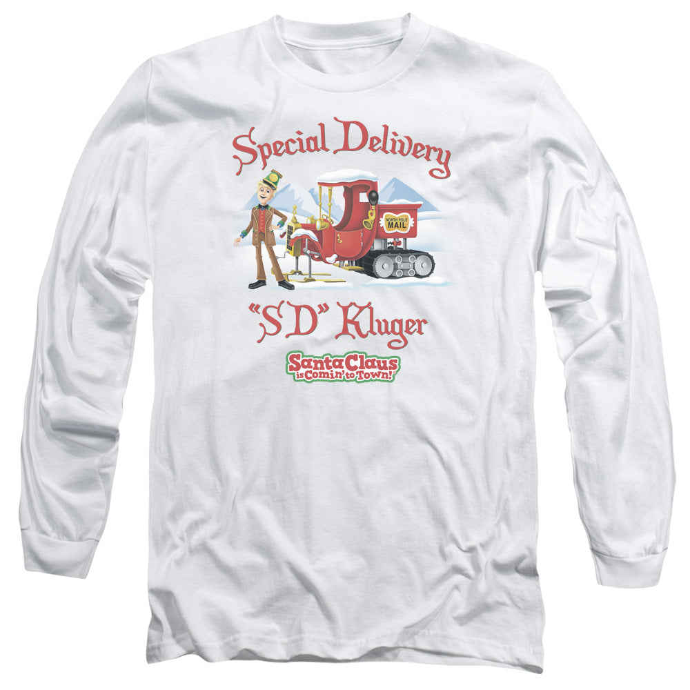 Santa Claus Is Comin To Town Kluger Mens Long Sleeve Shirt White Officially Licensed Officially Licensed