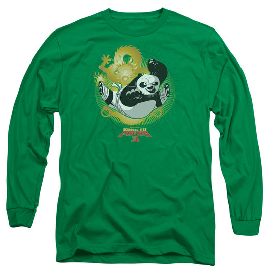 Kung Fu Panda Drago Po Mens Long Sleeve Shirt Kelly Green