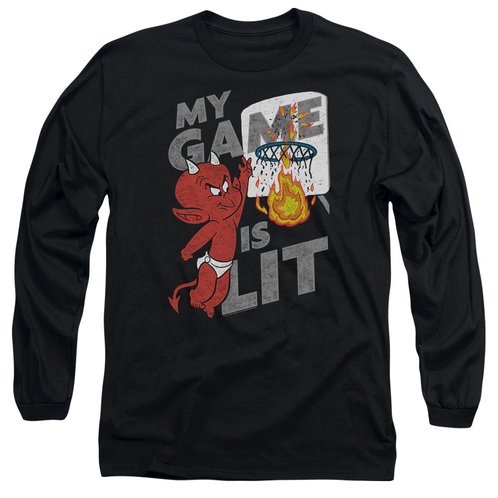 Hot Stuff Game Is Lit Mens Long Sleeve Shirt Black Officially Licensed Officially Licensed