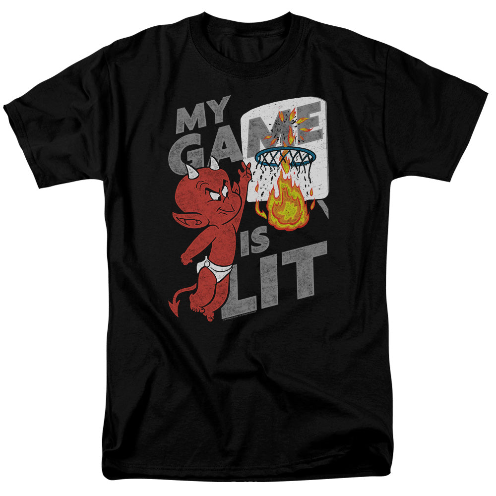 Hot Stuff Game Is Lit Mens T Shirt Black