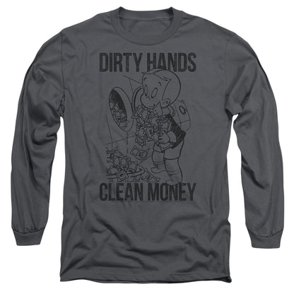 Richie Rich Clean Money Mens Long Sleeve Shirt Charcoal Officially Licensed Officially Licensed