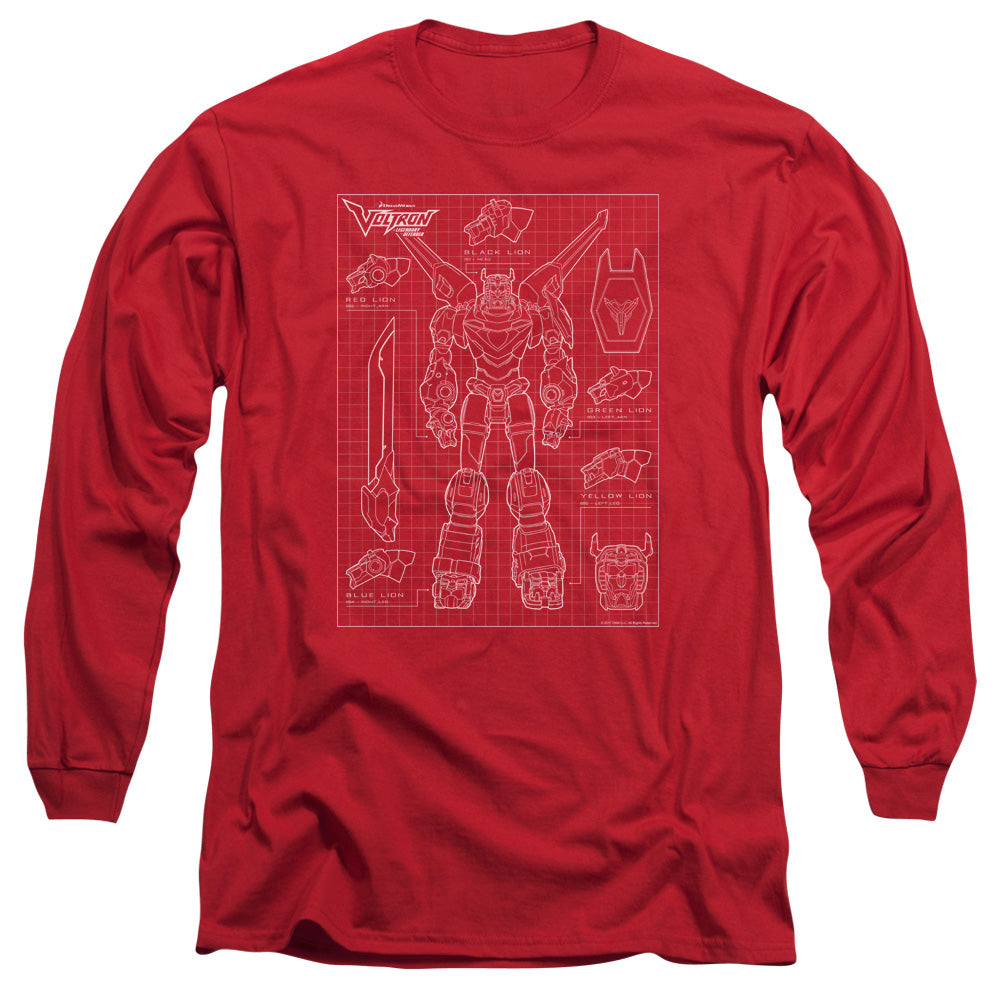 Voltron Voltron Schematic Mens Long Sleeve Shirt Red Officially Licensed