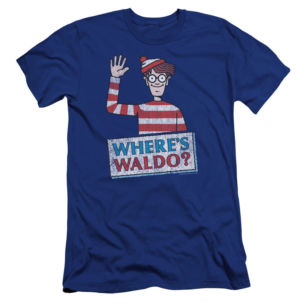 Wheres Waldo Waldo Wave Hbo Premium Bella Canvas Slim Fit Mens T Shirt Royal Blue