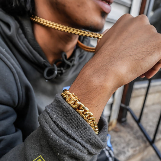 12mm Cuban Link Necklace Bracelet Bundle