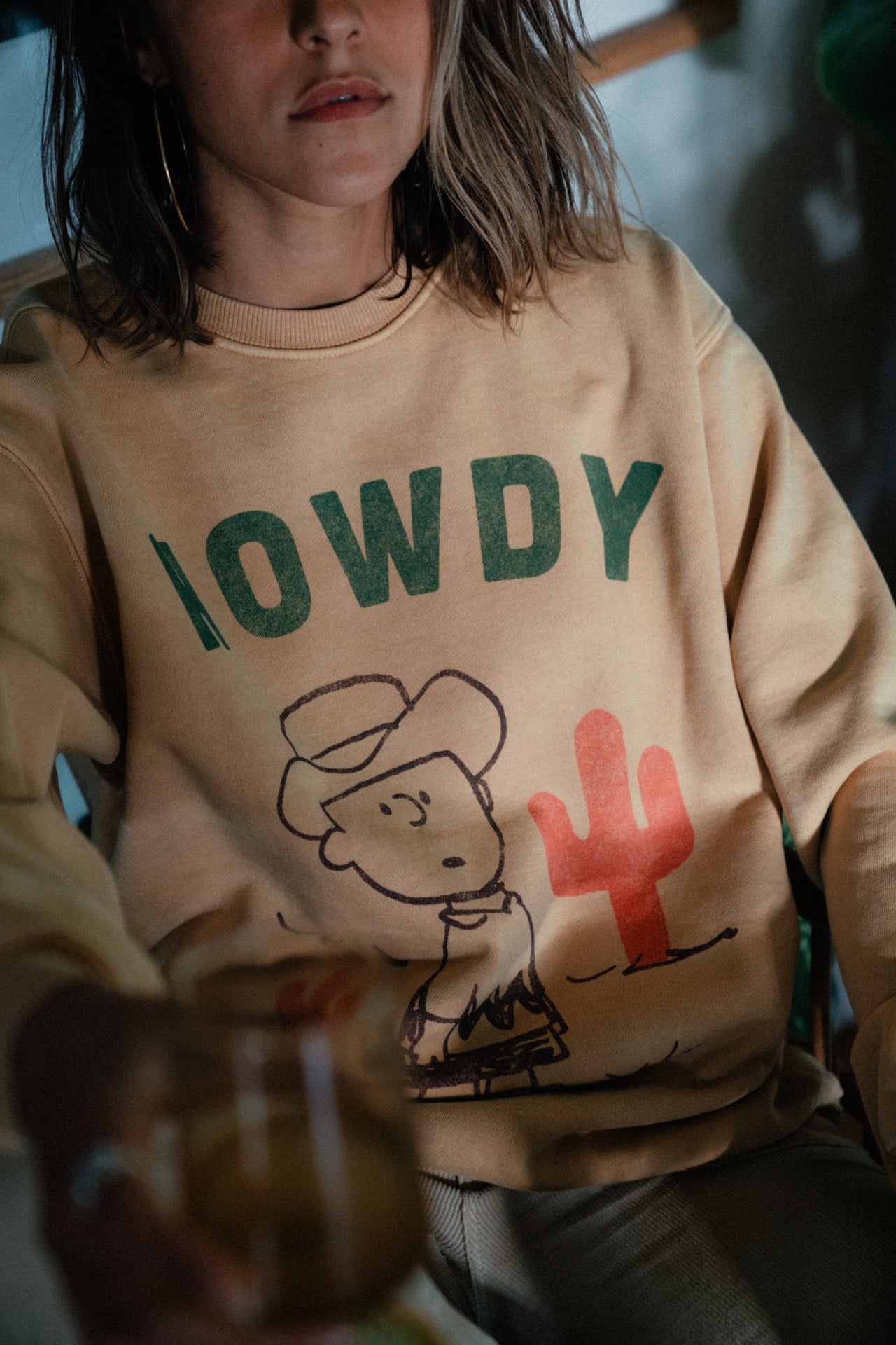 Peanuts Cowboy Charlie Womens Sweatshirt Mustard