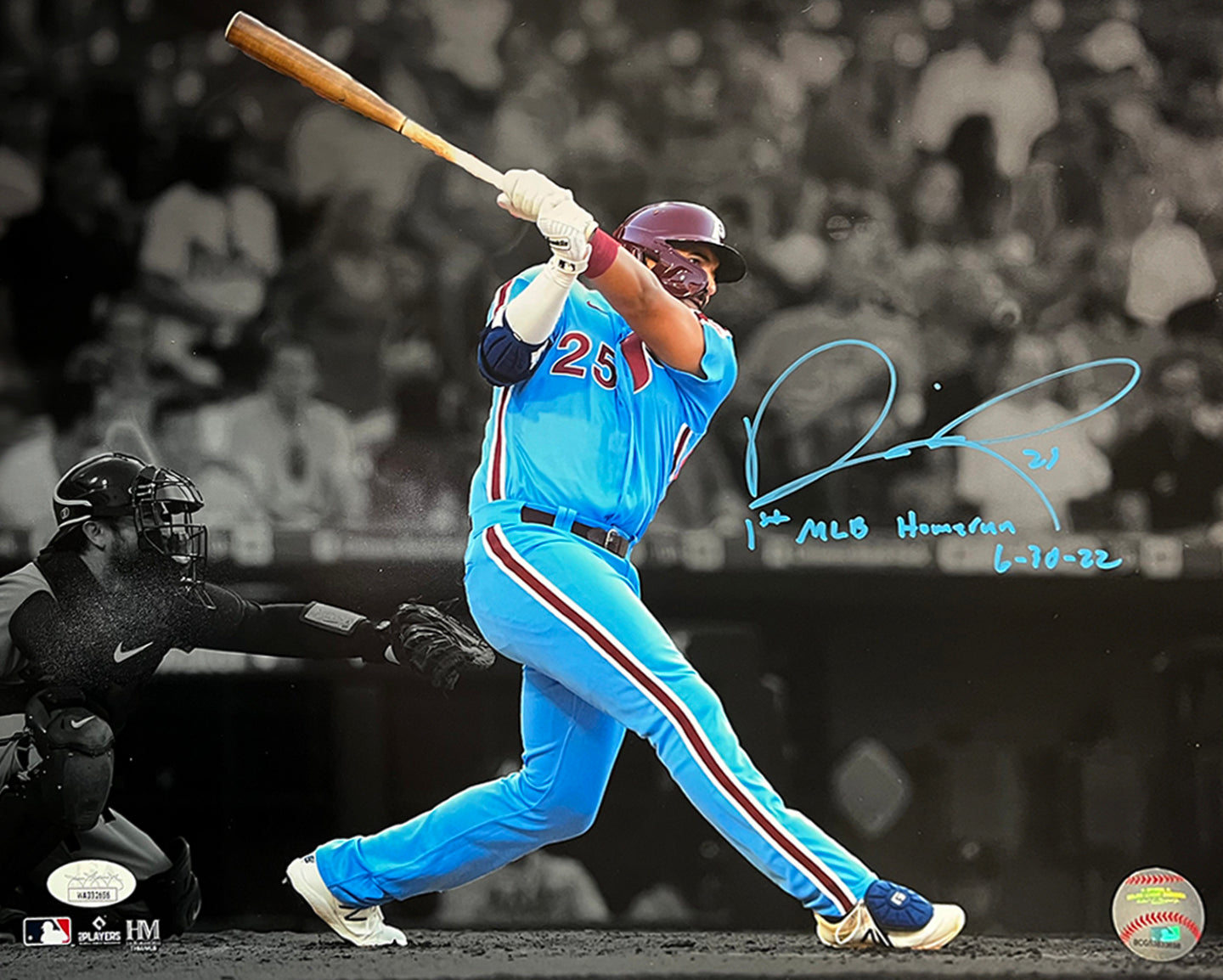 Darick Hall First Home Run Philadelphia Phillies Autographed Baseball Photo
