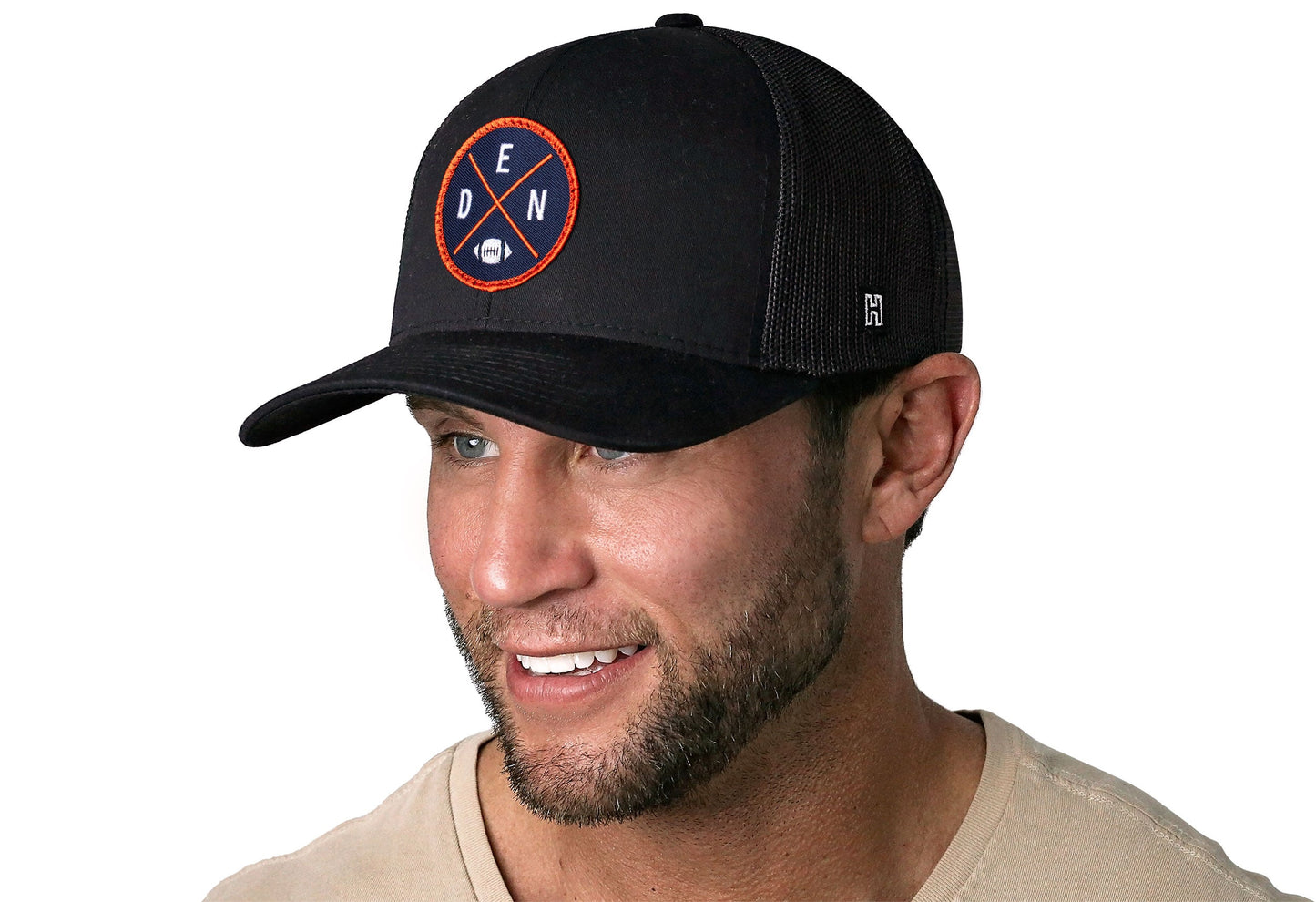 Denver Trucker Hat  |  Black DEN X Football Snapback