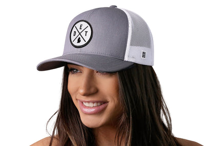 Detroit Trucker Hat  |  Gray-White DET X Snapback