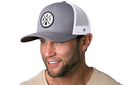 Detroit Trucker Hat  |  Gray-White DET X Snapback