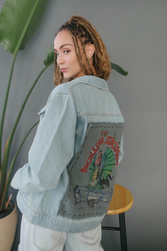 Rolling Stones Dragon Stadium Hand Stitched Womens Blue Denim Jacket