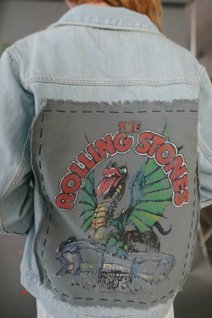 Rolling Stones Dragon Stadium Hand Stitched Womens Blue Denim Jacket