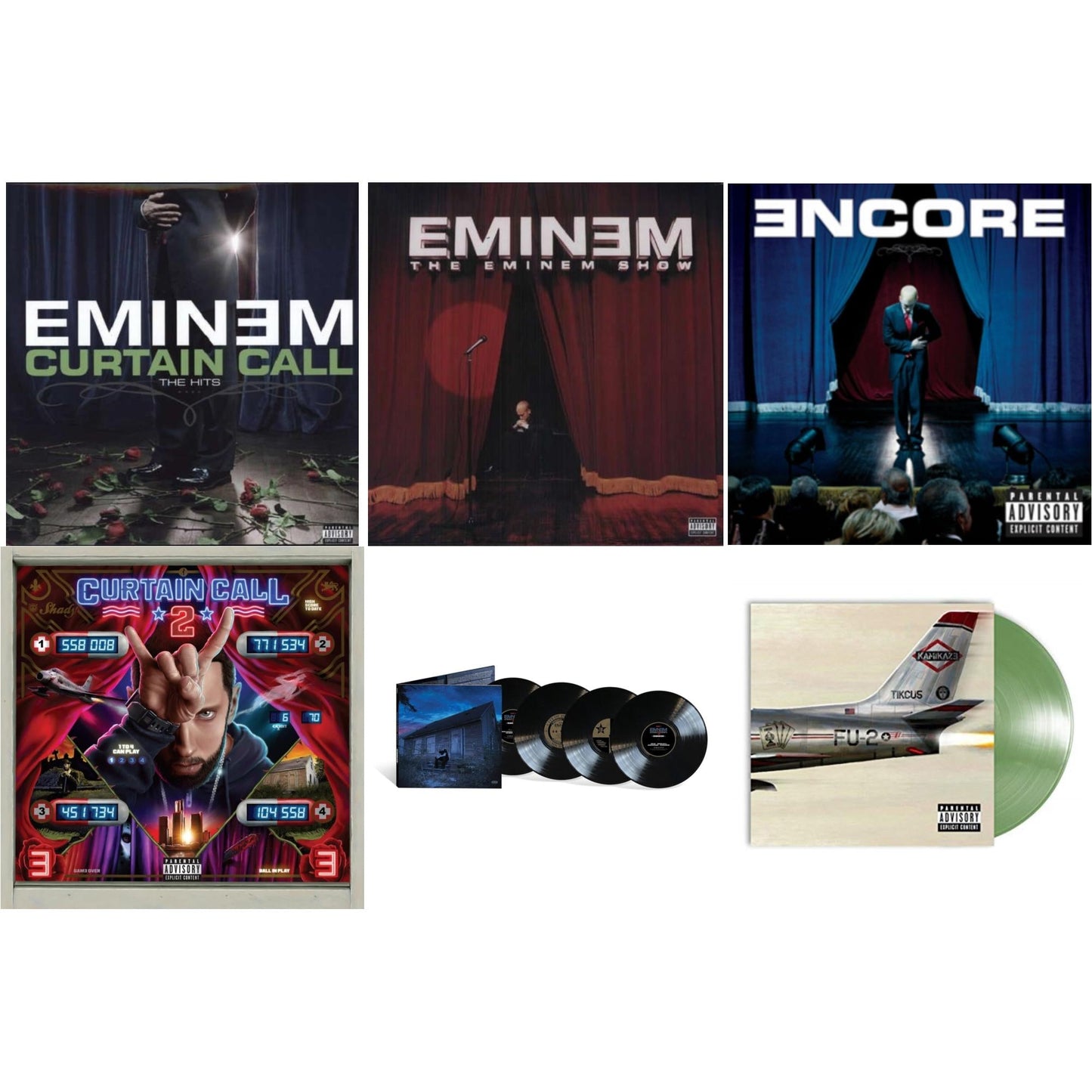 Eminem - Curtain Call 2 (2LP) & Marshall Mathers LP2 (10Th Anniversary Edition) (Expanded Deluxe/4LP) & Encore & Curtain Call: Hits & Kamikaze (Opaque Olive Green LP Vinyl/Gatefold Jacket) & Eminem Show