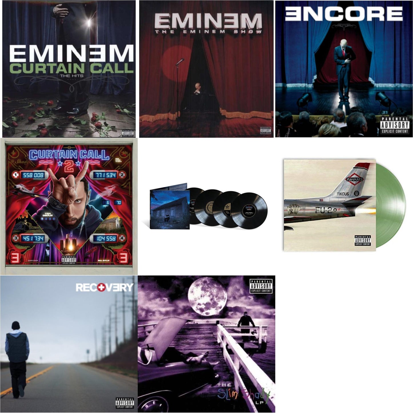 Eminem - Curtain Call 2 (2LP) & Marshall Mathers LP2 (10Th Anniversary Edition) (Expanded Deluxe/4LP) & Encore & Curtain Call: Hits & Recovery & Kamikaze (Opaque Olive Green LP Vinyl/Gatefold Jacket) & Slim Shady LP & Eminem Show