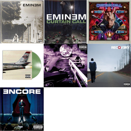 Eminem - Curtain Call 2 (2LP) & Encore & Curtain Call: Hits & Recovery & Kamikaze (Opaque Olive Green LP Vinyl/Gatefold Jacket) & Slim Shady LP & Marshall Mathers LP