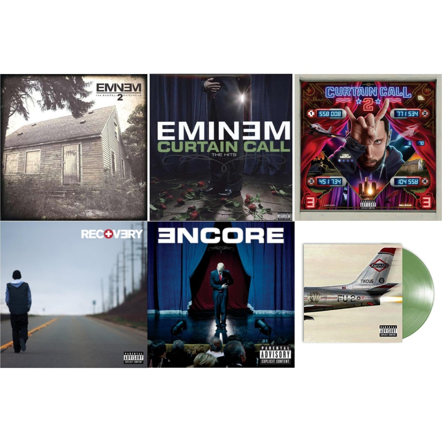 Eminem - Curtain Call 2 (2LP) & Encore & Curtain Call: Hits & Recovery & Marshall Mathers LP 2 & Kamikaze (Opaque Olive Green LP Vinyl/Gatefold Jacket)