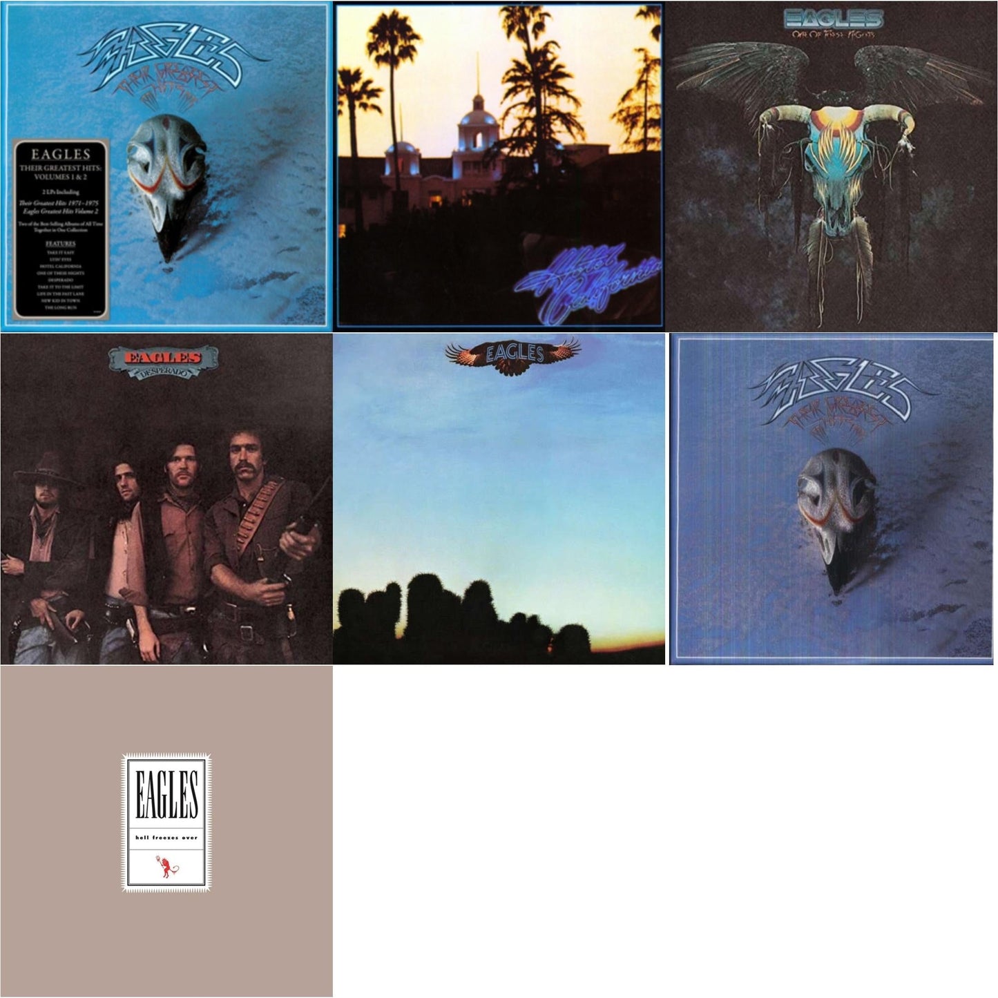 Eagles - Their Greatest Hits Vol.1 & 2 (2LP/180G) & Hotel California & One Of These Nights & Desperado & Eagles & Their Greatest Hits 1971-1975 & Hell Freezes Over (2LP/Remastered)