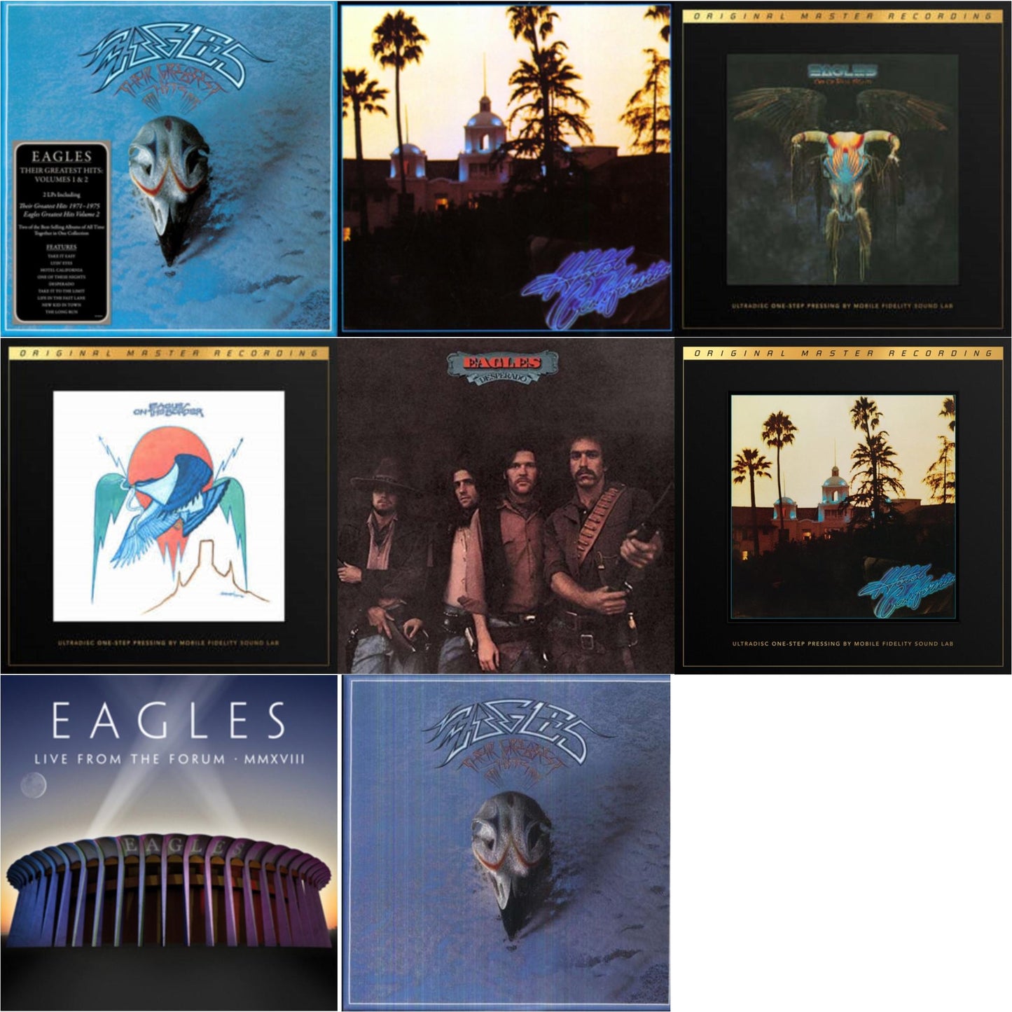 Eagles - Their Greatest Hits Vol.1 & 2 (2LP/180G) & Hotel California & Desperado & Their Greatest Hits 1971-1975 & Live From The Forum Mmxviii (4LP/180G) & On The Border (2LP/180G/45RPM Supervinyl Ultradisc One-Step/Original Masters/Limited/Numbered)