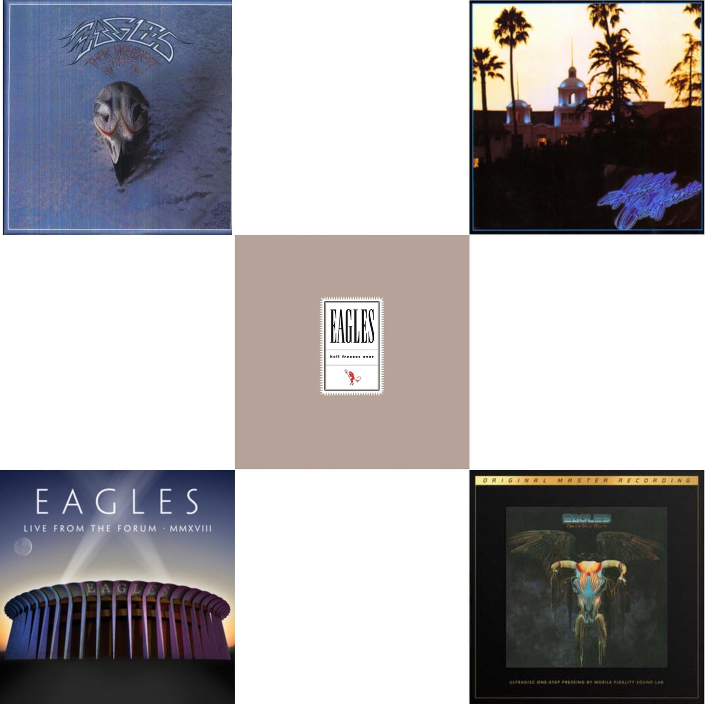 Eagles - Hotel California & Their Greatest Hits 1971-1975 & Hell Freezes Over (2LP/Remastered) & Live From The Forum Mmxviii (4LP/180G) & One Of These Nights (2LP/180G/45RPM Supervinyl Ultradisc One-Step/Original Masters/Limited/Numbered)