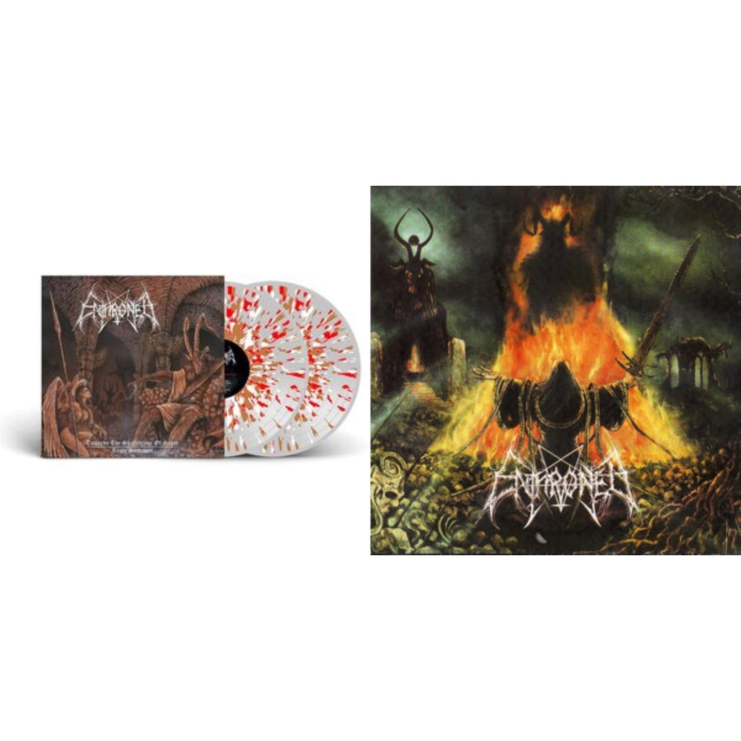 Enthroned - Prophecies Of Pagen Fire (2LP/Clear Vinyl With Red/Yellow/Black Splatter Vinyl) & Towards The Skullthrone / Regie Sathanas (Clear LP Vinyl With Brown/Red/White Splatter LP Vinyl)